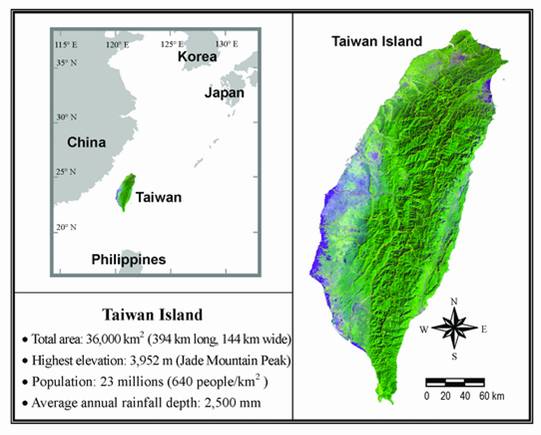 Fig. 1. Location of Taiwan having many areas susceptible to landslides and debris flows.